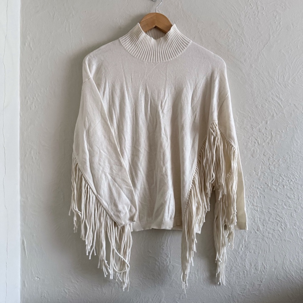 Replay Fringe Detail High Neck Cream Sweater Size XS